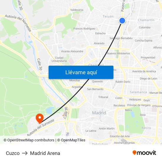 Cuzco to Madrid Arena map