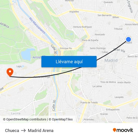 Chueca to Madrid Arena map
