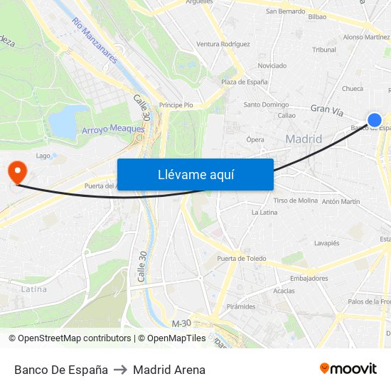 Banco De España to Madrid Arena map