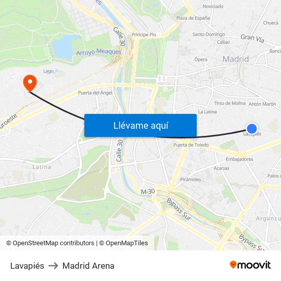 Lavapiés to Madrid Arena map