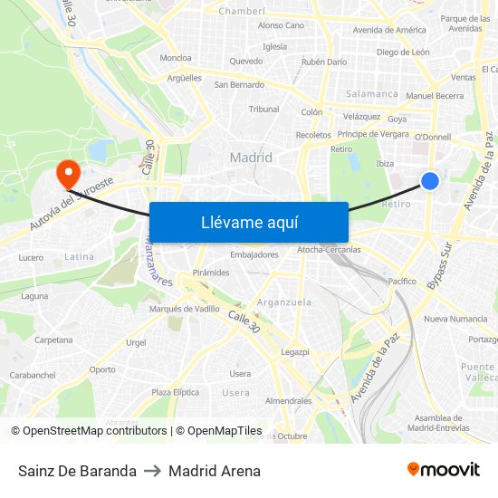 Sainz De Baranda to Madrid Arena map