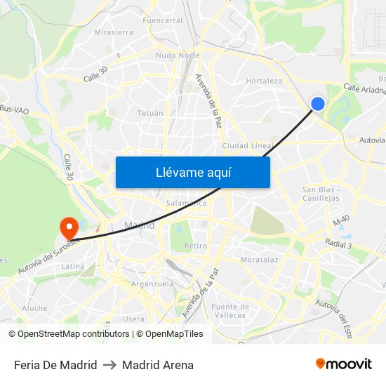 Feria De Madrid to Madrid Arena map