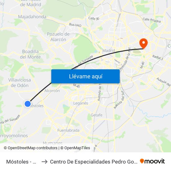 Móstoles - El Soto to Centro De Especialidades Pedro González Bueno map