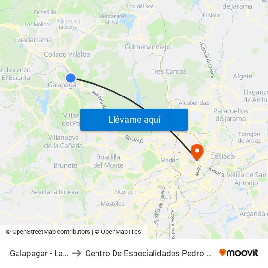 Galapagar - La Navata to Centro De Especialidades Pedro González Bueno map