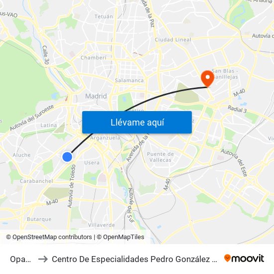 Opañel to Centro De Especialidades Pedro González Bueno map