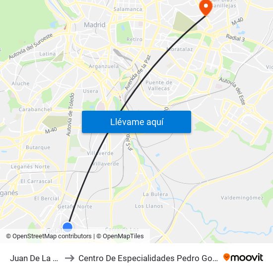 Juan De La Cierva to Centro De Especialidades Pedro González Bueno map