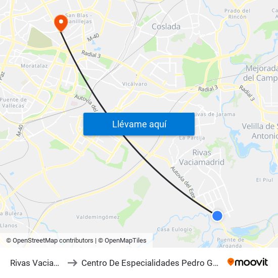 Rivas Vaciamadrid to Centro De Especialidades Pedro González Bueno map