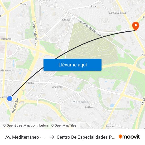Av. Mediterráneo - Conde De Casal to Centro De Especialidades Pedro González Bueno map