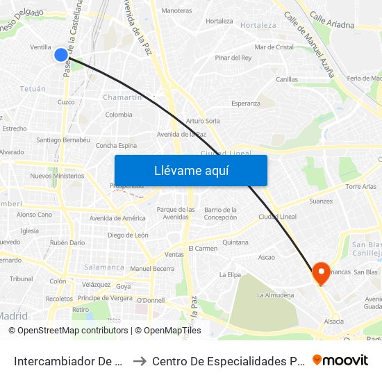 Intercambiador De Plaza De Castilla to Centro De Especialidades Pedro González Bueno map