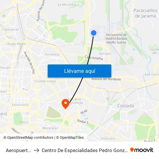 Aeropuerto T4 to Centro De Especialidades Pedro González Bueno map