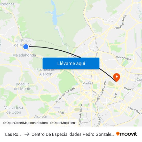 Las Rozas to Centro De Especialidades Pedro González Bueno map