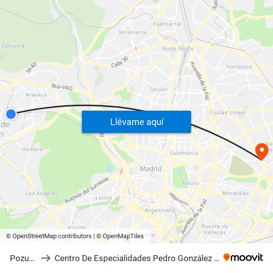Pozuelo to Centro De Especialidades Pedro González Bueno map