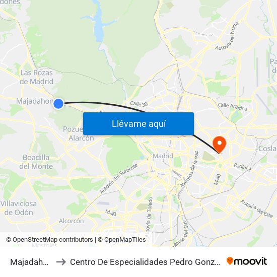 Majadahonda to Centro De Especialidades Pedro González Bueno map