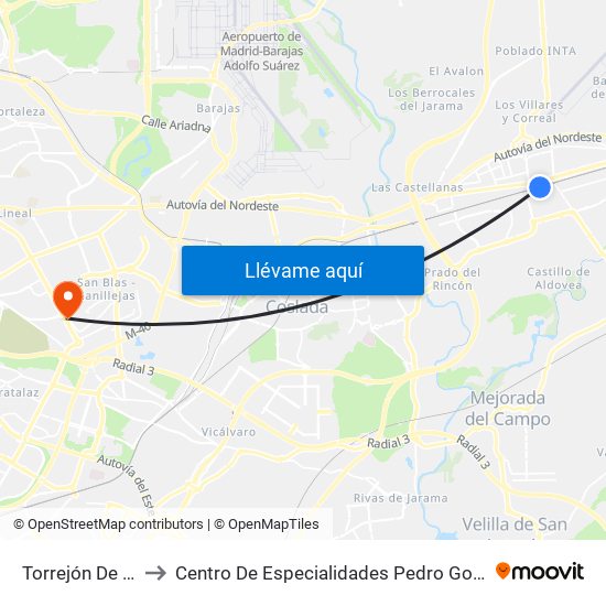 Torrejón De Ardoz to Centro De Especialidades Pedro González Bueno map