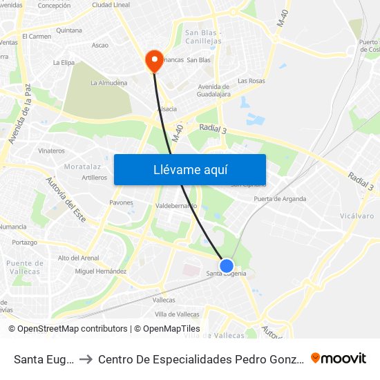 Santa Eugenia to Centro De Especialidades Pedro González Bueno map