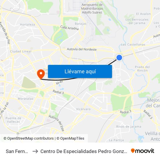San Fernando to Centro De Especialidades Pedro González Bueno map