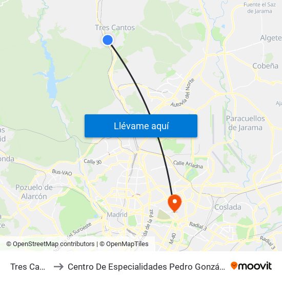 Tres Cantos to Centro De Especialidades Pedro González Bueno map