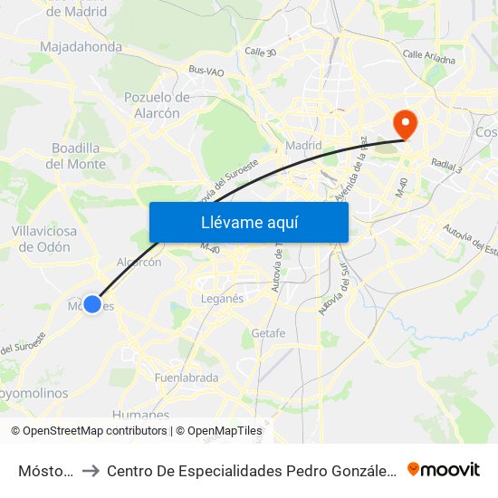 Móstoles to Centro De Especialidades Pedro González Bueno map
