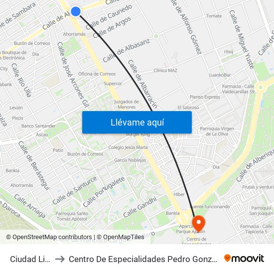 Ciudad Lineal to Centro De Especialidades Pedro González Bueno map