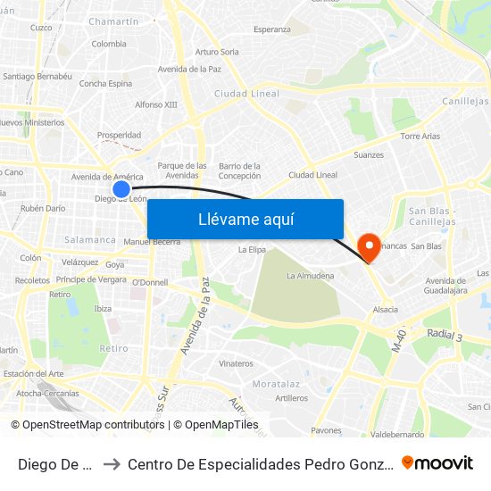 Diego De León to Centro De Especialidades Pedro González Bueno map