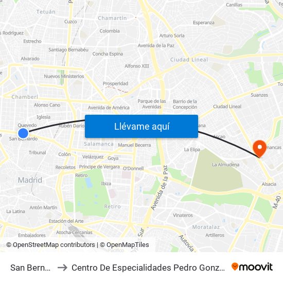 San Bernardo to Centro De Especialidades Pedro González Bueno map