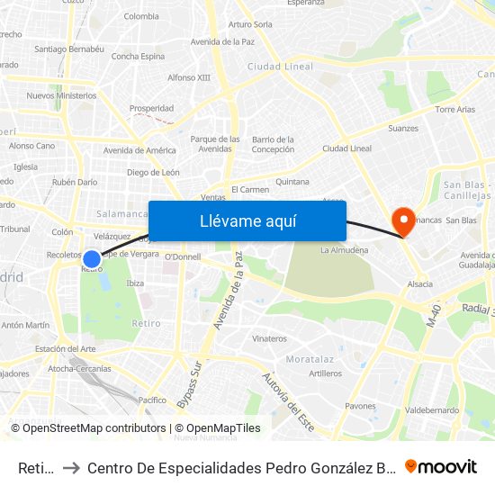 Retiro to Centro De Especialidades Pedro González Bueno map