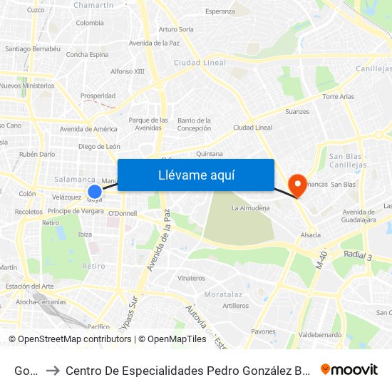 Goya to Centro De Especialidades Pedro González Bueno map