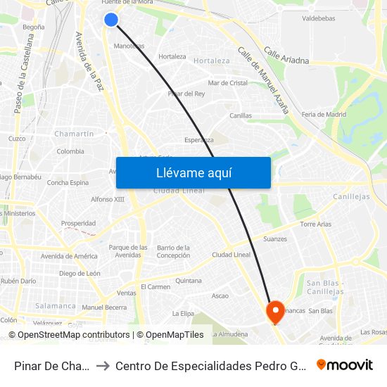 Pinar De Chamartín to Centro De Especialidades Pedro González Bueno map