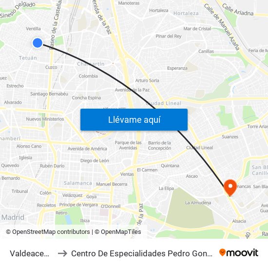 Valdeacederas to Centro De Especialidades Pedro González Bueno map