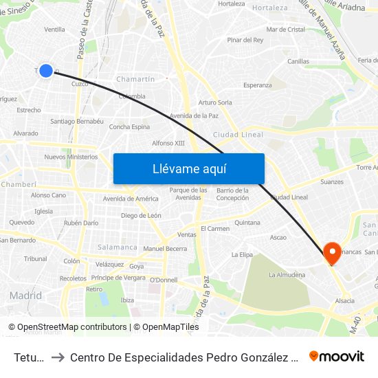 Tetuán to Centro De Especialidades Pedro González Bueno map