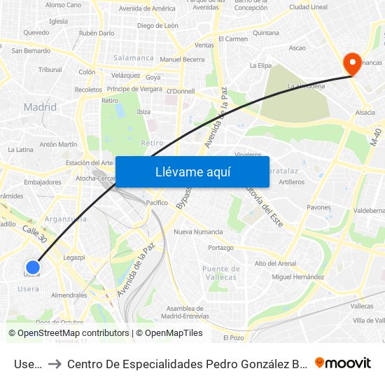 Usera to Centro De Especialidades Pedro González Bueno map