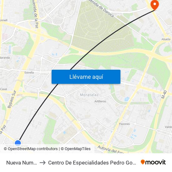 Nueva Numancia to Centro De Especialidades Pedro González Bueno map