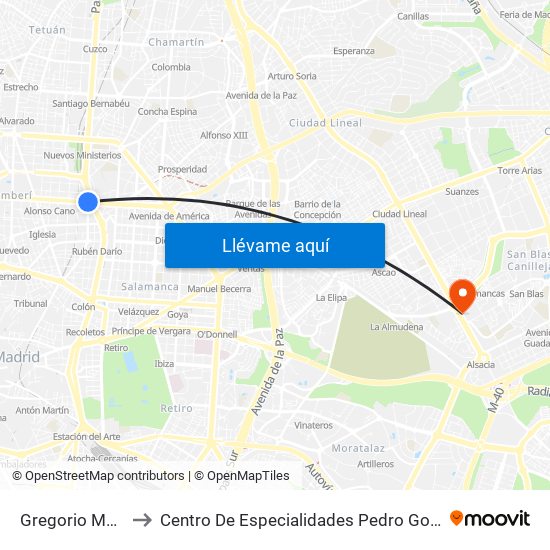 Gregorio Marañón to Centro De Especialidades Pedro González Bueno map