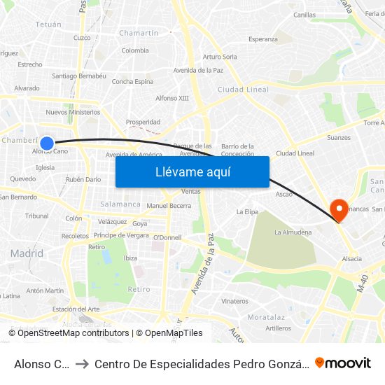 Alonso Cano to Centro De Especialidades Pedro González Bueno map