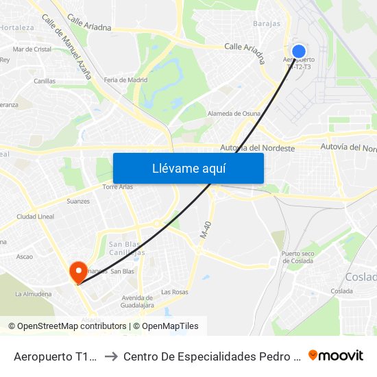 Aeropuerto T1 - T2 - T3 to Centro De Especialidades Pedro González Bueno map