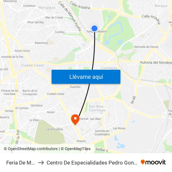 Feria De Madrid to Centro De Especialidades Pedro González Bueno map