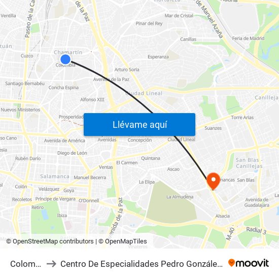 Colombia to Centro De Especialidades Pedro González Bueno map