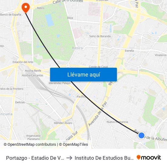 Portazgo - Estadio De Vallecas to Instituto De Estudios Bursátiles map