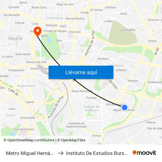 Metro Miguel Hernández to Instituto De Estudios Bursátiles map