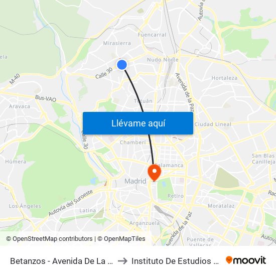 Betanzos - Avenida De La Ilustración to Instituto De Estudios Bursátiles map