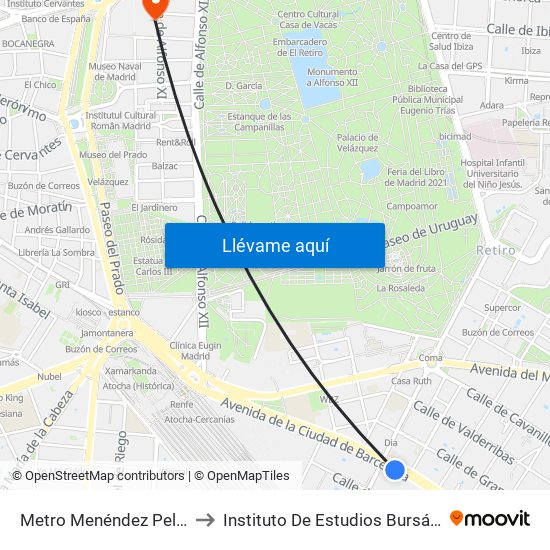 Metro Menéndez Pelayo to Instituto De Estudios Bursátiles map