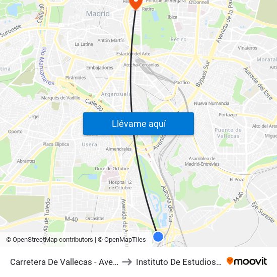 Carretera De Vallecas - Avenida Rosales to Instituto De Estudios Bursátiles map
