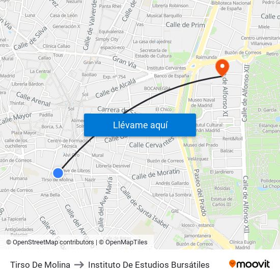 Tirso De Molina to Instituto De Estudios Bursátiles map