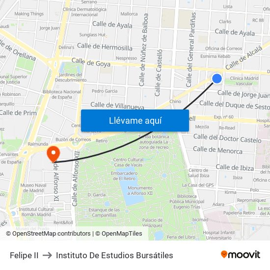 Felipe II to Instituto De Estudios Bursátiles map
