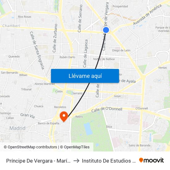 Príncipe De Vergara - María De Molina to Instituto De Estudios Bursátiles map