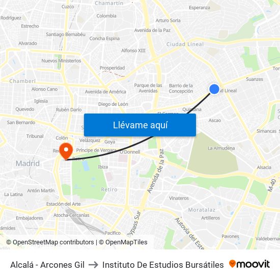 Alcalá - Arcones Gil to Instituto De Estudios Bursátiles map