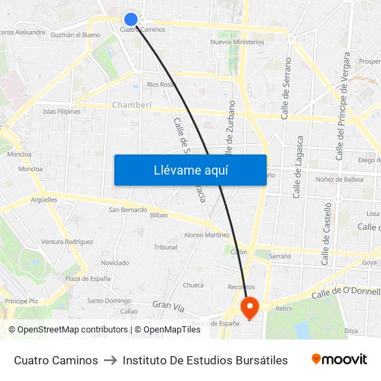 Cuatro Caminos to Instituto De Estudios Bursátiles map