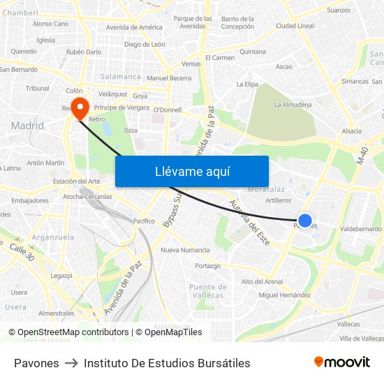 Pavones to Instituto De Estudios Bursátiles map