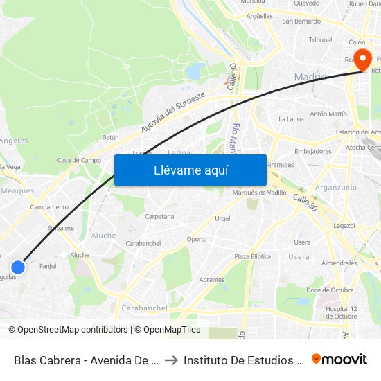 Blas Cabrera - Avenida De Las Águilas to Instituto De Estudios Bursátiles map