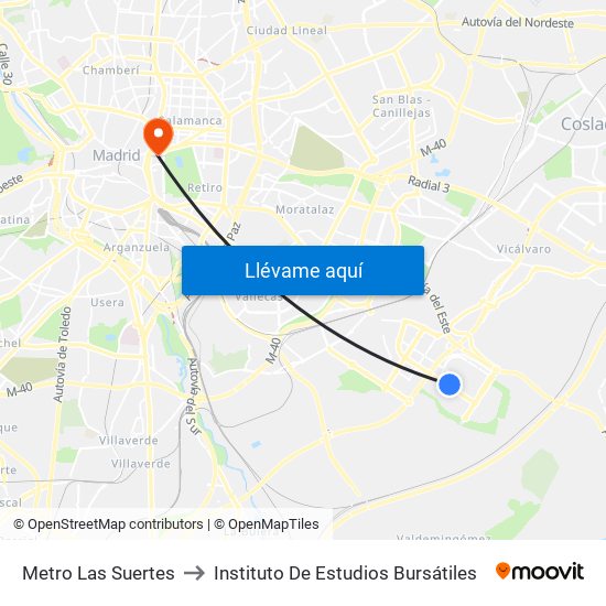 Metro Las Suertes to Instituto De Estudios Bursátiles map